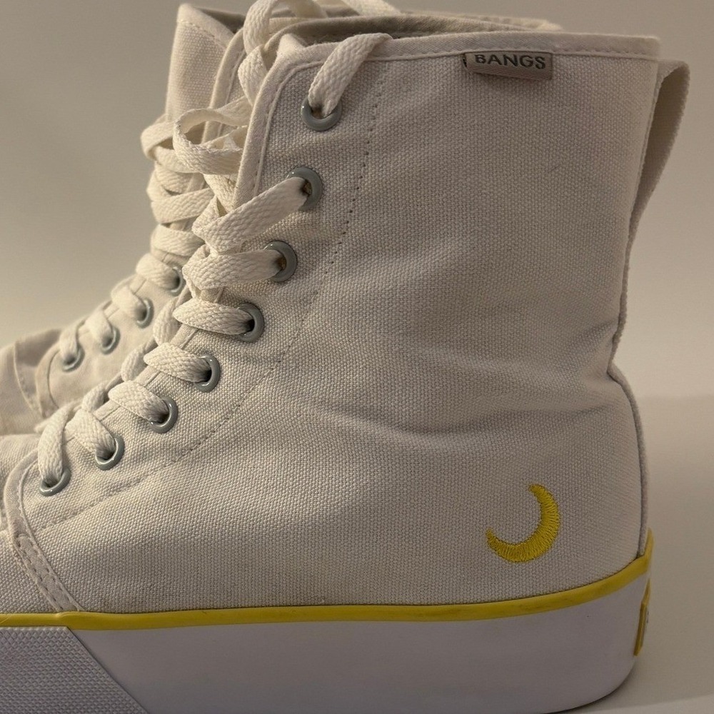 BANGS Shoes Canvas High Tops Womens 9 Mens 7.5 White Moon Platform